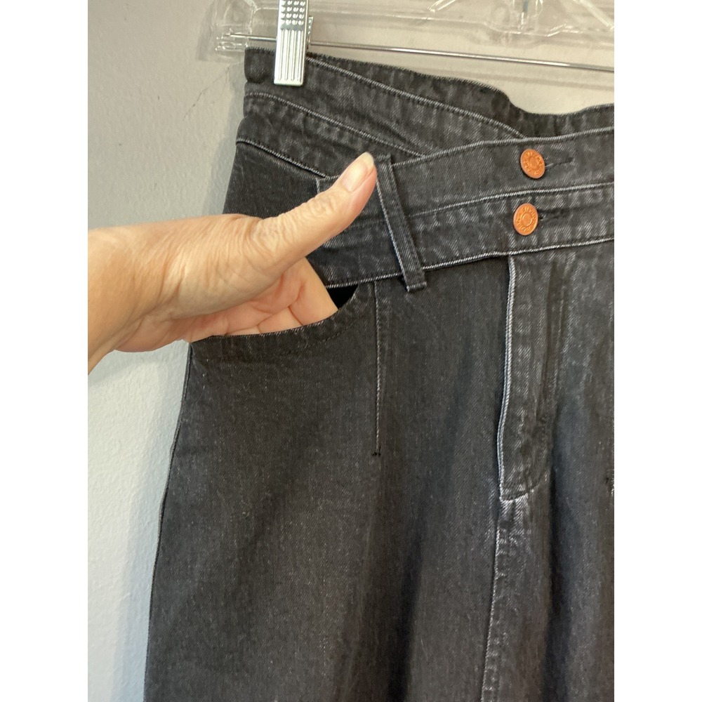 Pilcro Black Denim Midi Skirt Asymmetrical Crossover Waist High Rise Sz 30/6 - Picture 6 of 13